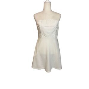 Monteau strapless white linen blend fit and flare mini-dress - L